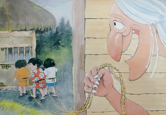 童画リトグラフ　杵渕やすお 真作】杵渕 やすお「夕だち」 リトグラフ 版画 手彩色 ED 20/200